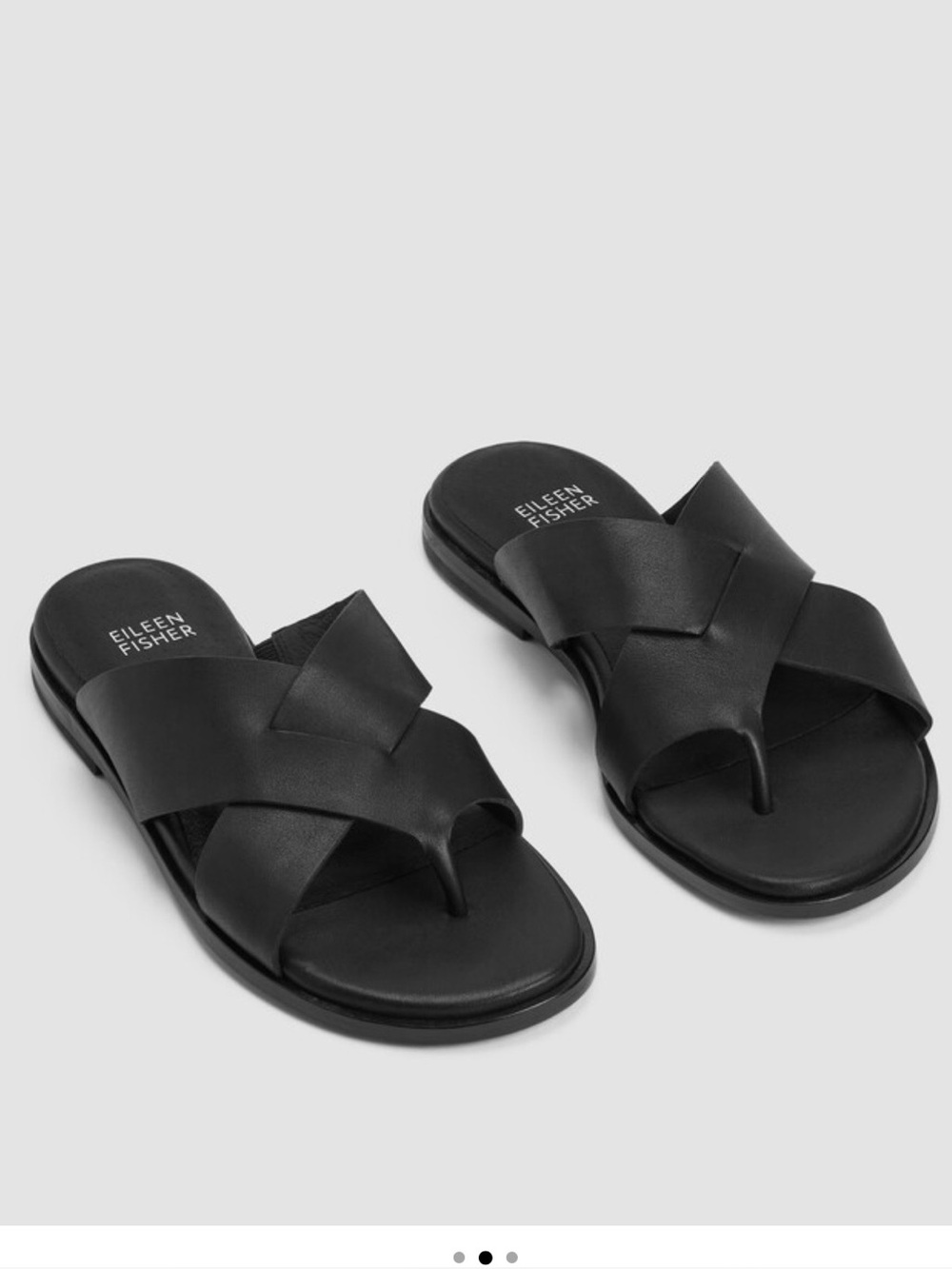 Eileen Fisher Black Kristo Leather Crossover Toe-Post Slide Sandals NWT size 9